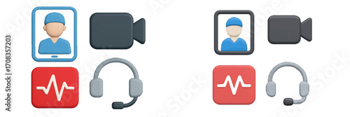Digital icons representing healthcare professionals and activities in a modern medical context during the day