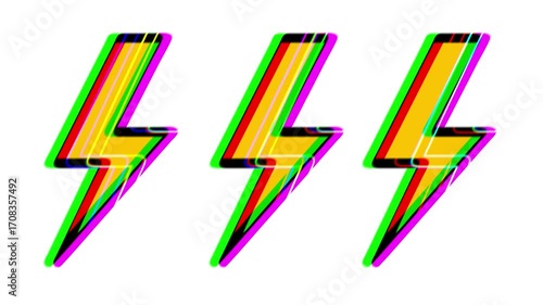 Three thunderbolt icon animation with glitch effect | Animated energy thunderbolt icon