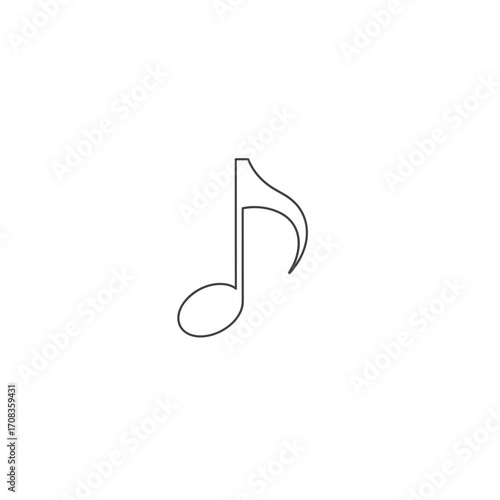 Eighth Note Musical Note Icon, Simple Line Art Design
