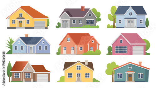 Vector art of collection of cartoon houses for real estate