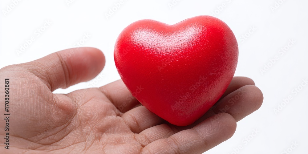 Obraz premium Red Heart Shape on Hand in Minimalist Studio Setting