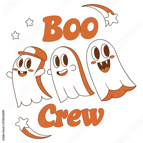 Cute halloween ghosts with boo crew text