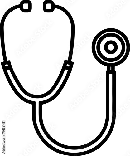 Outline icon of a medical stethoscope for diagnosing vital signs is clearly isolated on a plain white background for design use.