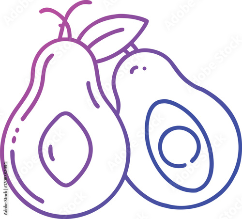 Neon glow fruits pear and avocado vector illustration scalable eps vector