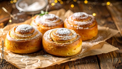 Wallpaper Mural Four sugared rolls on parchment paper Torontodigital.ca