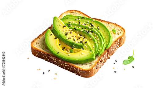 Sliced avocado on toasted bread