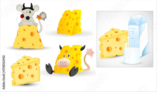 Cartoon Cheese Characters and Cheese Slices Illustration.