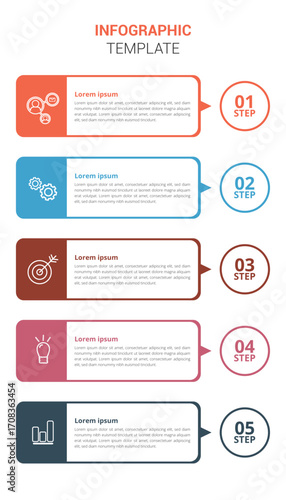 Infographic 5 step timeline, presentation graph, flat simple infographics design template, vector infographic design template with 5 options