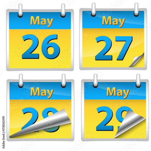 Calendar pages showing the days of May with dates 26, 27, 28, and 29.