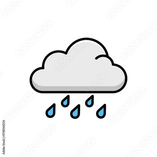 Cartoon illustration of a gray rain cloud with blue raindrops