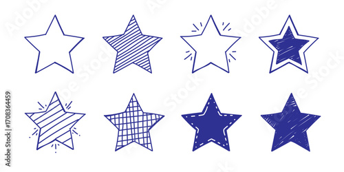Vector Stars Set . Sparkle star icons. Hand drawn drawing. illustration.