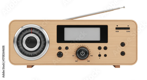 Картината върху платно Isolated vintage style radio receiver with wooden cabinet and digital display pa