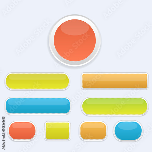 Collection of colorful glossy buttons and icons for web design.