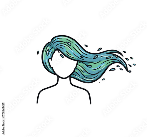 Creative illustration of flowing hair abstract art digital artwork modern design artistic style. Vector illustration