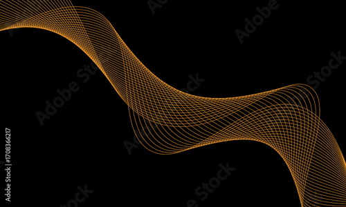 Gold abstract waves background. Golden curve lines vector illustration isolated on black. Luxury glitter shiny swirl pattern. Elegant modern fashion design element.
