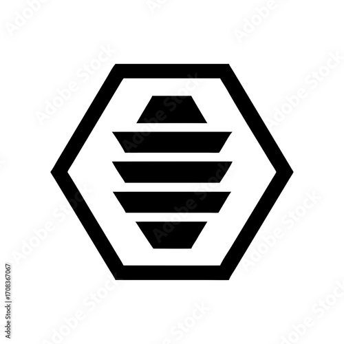 Abstract bee hive hexagon logo in minimal geometric silhouette for modern vector design