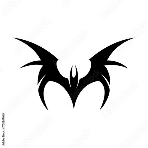 Abstract bat wings silhouette logo created in clean minimal design style geometric vector artwork