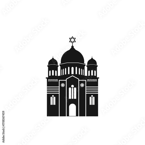 Black Synagogue Silhouette with Star of David Symbol
