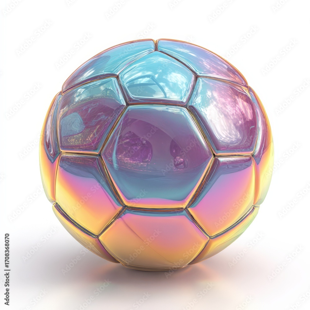 Fototapeta premium Iridescent Soccer Ball Studio Shot Colorful Shiny and Polished Football for Sport and Design