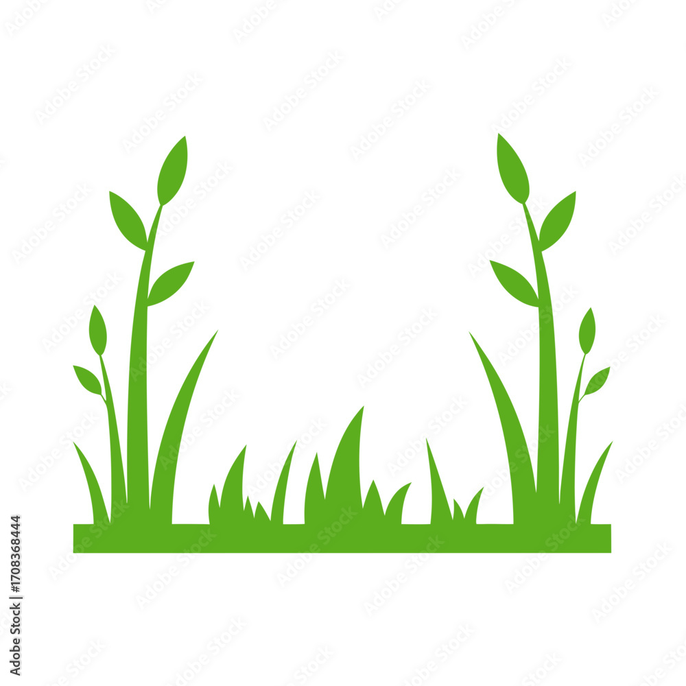 Fototapeta premium Grass ornament silhouette clean eco border design simple natural plant vector illustration