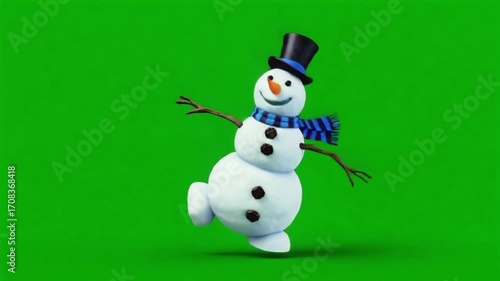 Animated snowman with top hat and scarf dancing on a green screen background for compositing use snowman christmas green screen video