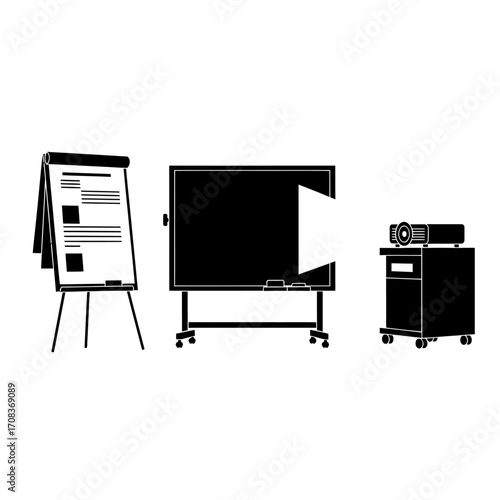 Presentation Equipment: Flip Chart, Whiteboard, and Projector Setup