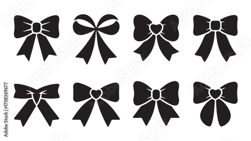 Vector art of collection of eight black bow tie icons