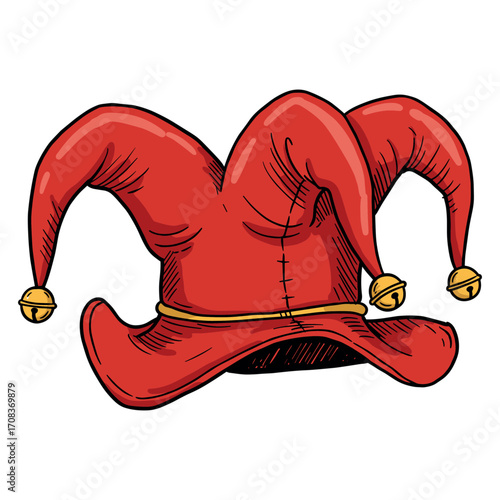 Festive jester hat for parties colorful costume accessory creative design whimsical environment playful viewpoint. Vector illustration
