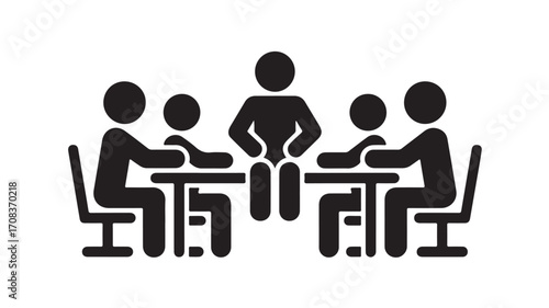 Vector art of team meeting with a leader at the head of the table