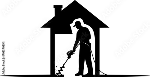 Plumbing house repair service drain cleaning silhouette vector illustration