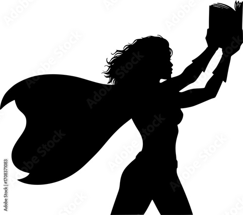 Superhero holding book in silhouette vector illustration
