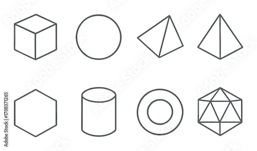 Geometric shapes set with cube sphere pyramid cylinder hexagon octahedron