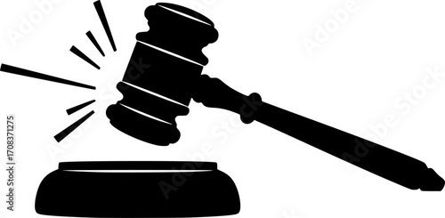 Gavel striking sound block legal silhouette vector illustration
