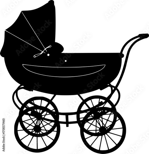 Vintage baby carriage transportation vehicle silhouette vector illustration
