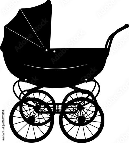 Vintage baby carriage transportation vehicle silhouette vector illustration
