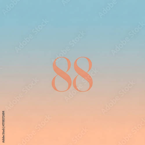 Elegant Numeric 88 in Orange on a Tranquil Blue Peach Ombre Background