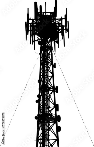 Communication tower transmission antenna station silhouette vector illustration