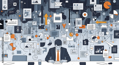 Businessman Analyzing Complex Data and Strategy