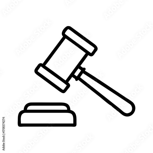 Judge's gavel and gavel block in minimalist outline style  
