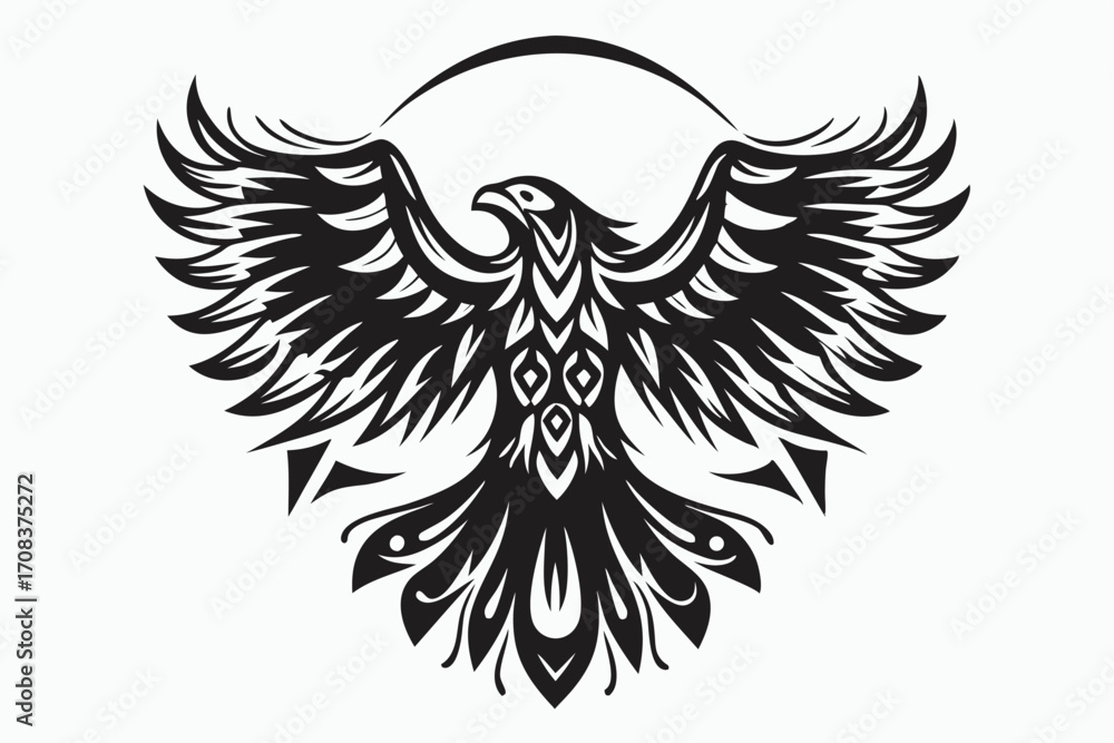 Obraz premium Stylized eagle soars majestically with its symmetrical wings outstretched in ornate form