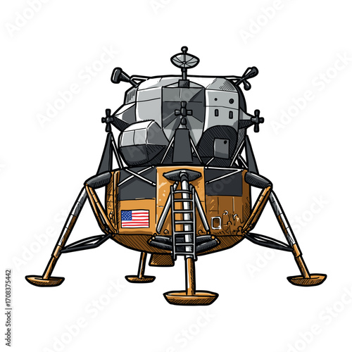 Lunar landing module space exploration illustration digital art view science and technology concept. Vector illustration