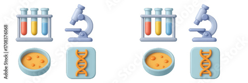 Colorful laboratory tools and biological materials represent scientific research and experimentation