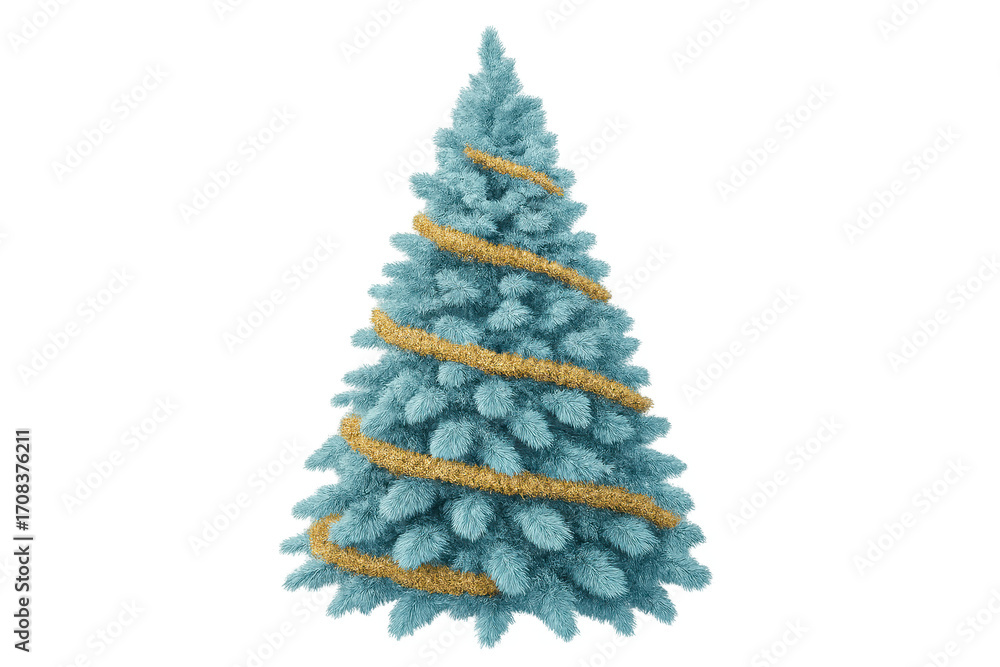 Obraz premium Light blue christmas tree with golden ribbon decoration on transparent background