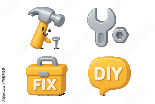Creative DIY tools and symbols representing home improvement activities for various projects