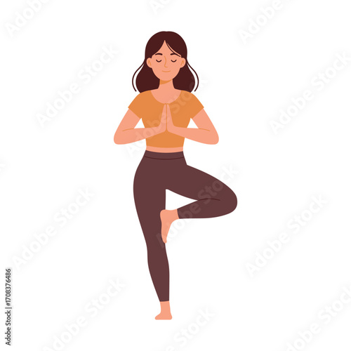 Yoga practice for mindfulness indoor studio digital illustration calm environment side view wellness concept. Vector illustration