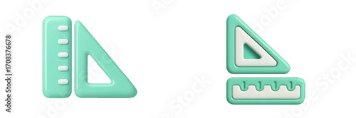 Colorful geometric shapes used for measuring and drawing, perfect for educational and artistic activities in a creative workspace