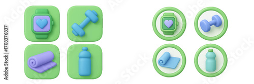 Fitness icons representing healthy lifestyle choices and workout essentials for daily motivation and exercise planning