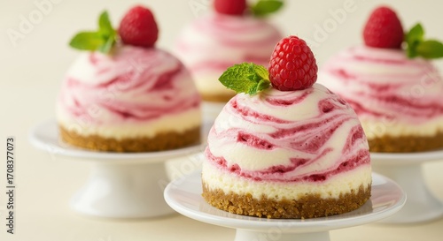 Wallpaper Mural Delightful Mini Raspberry Swirl Cheesecakes Topped with Fresh Raspberries and Mint Leaves Torontodigital.ca