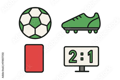Soccer match highlights showing ball, red card, cleat, and scoreboard reflecting final score during a competitive game