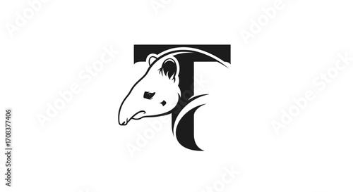 Stylized Black and White Tapir Logo Design
